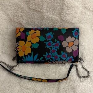 Yves Saint Laurent Black Multicolor Floral Chain Wallet Crossbody